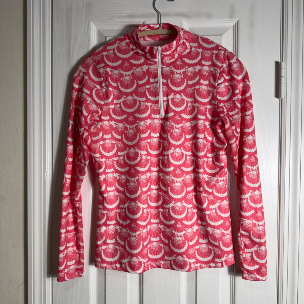 X by Gottex Women's 1/4 Zip Performance Top – Coral Seashell Print | Size‎ XS